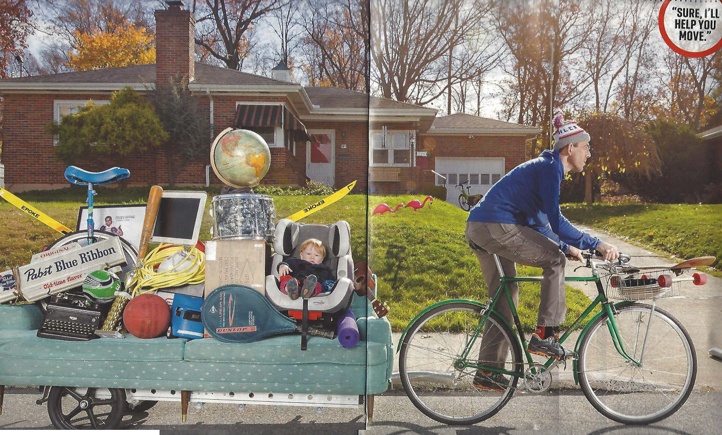 centerfold from Bicycling Magazine featuring a 64A Bikes At Work trailer