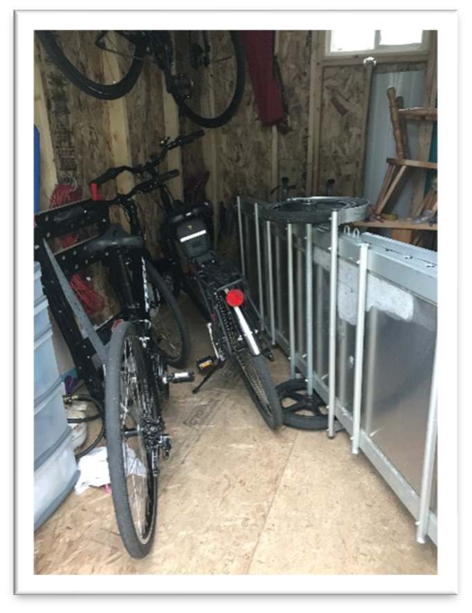 trailer stored in shed on its side to save space