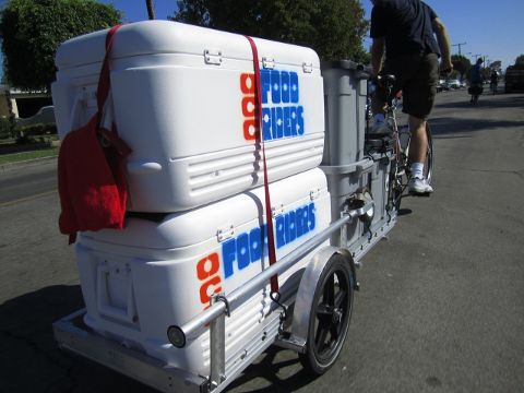 Another view of their bike trailer with dolly stored on the side
