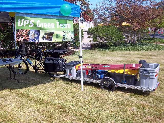 Tom's trailer and Surly Big Dummy loaded with carpentry gear