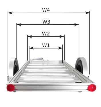 end view of model 64B trailer showing W1-W4 dimensions